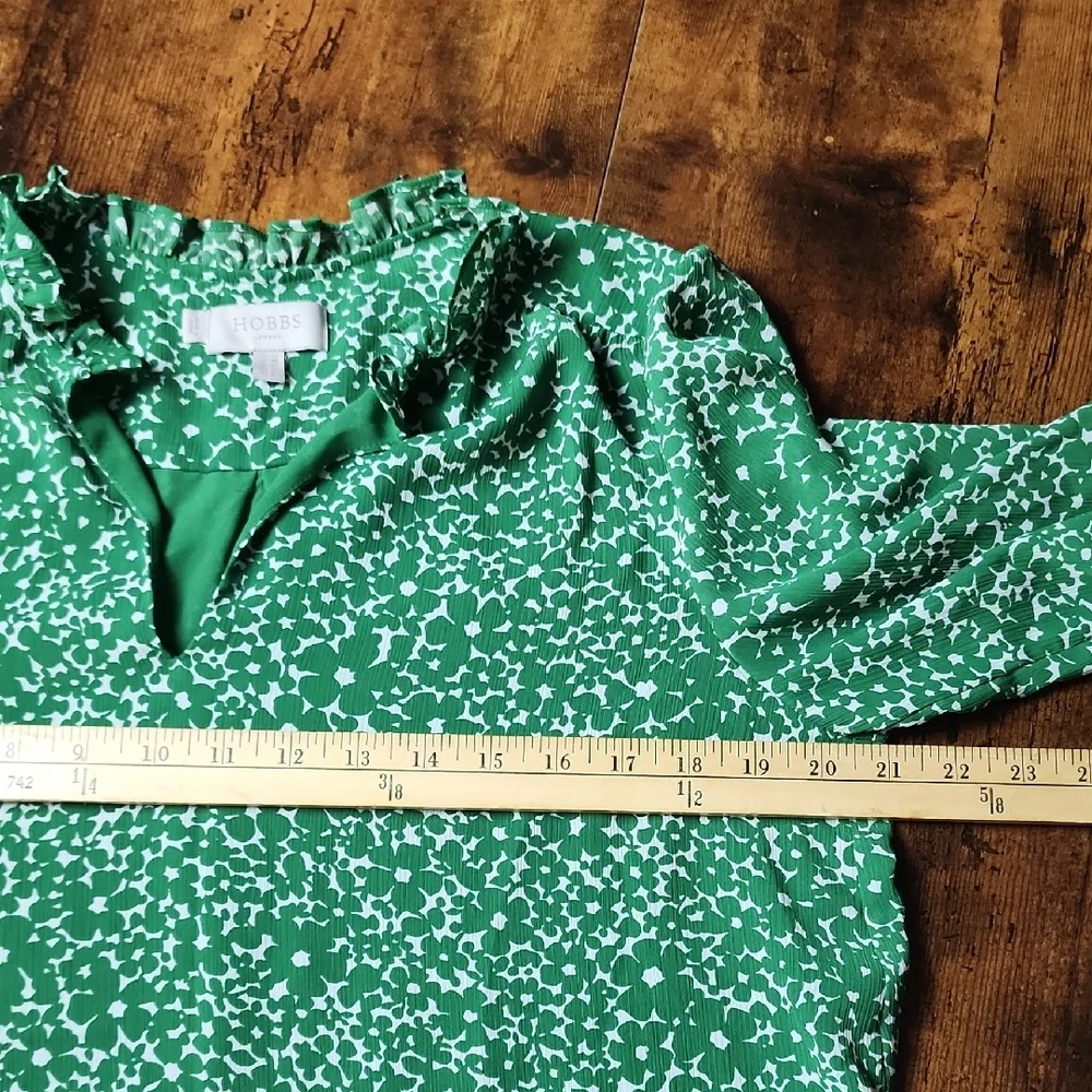 HOBBS LONDON | Elegant Green White Ditsy Floral Women's Mini Ruffle Dress | US 8 - Picture 9 of 12